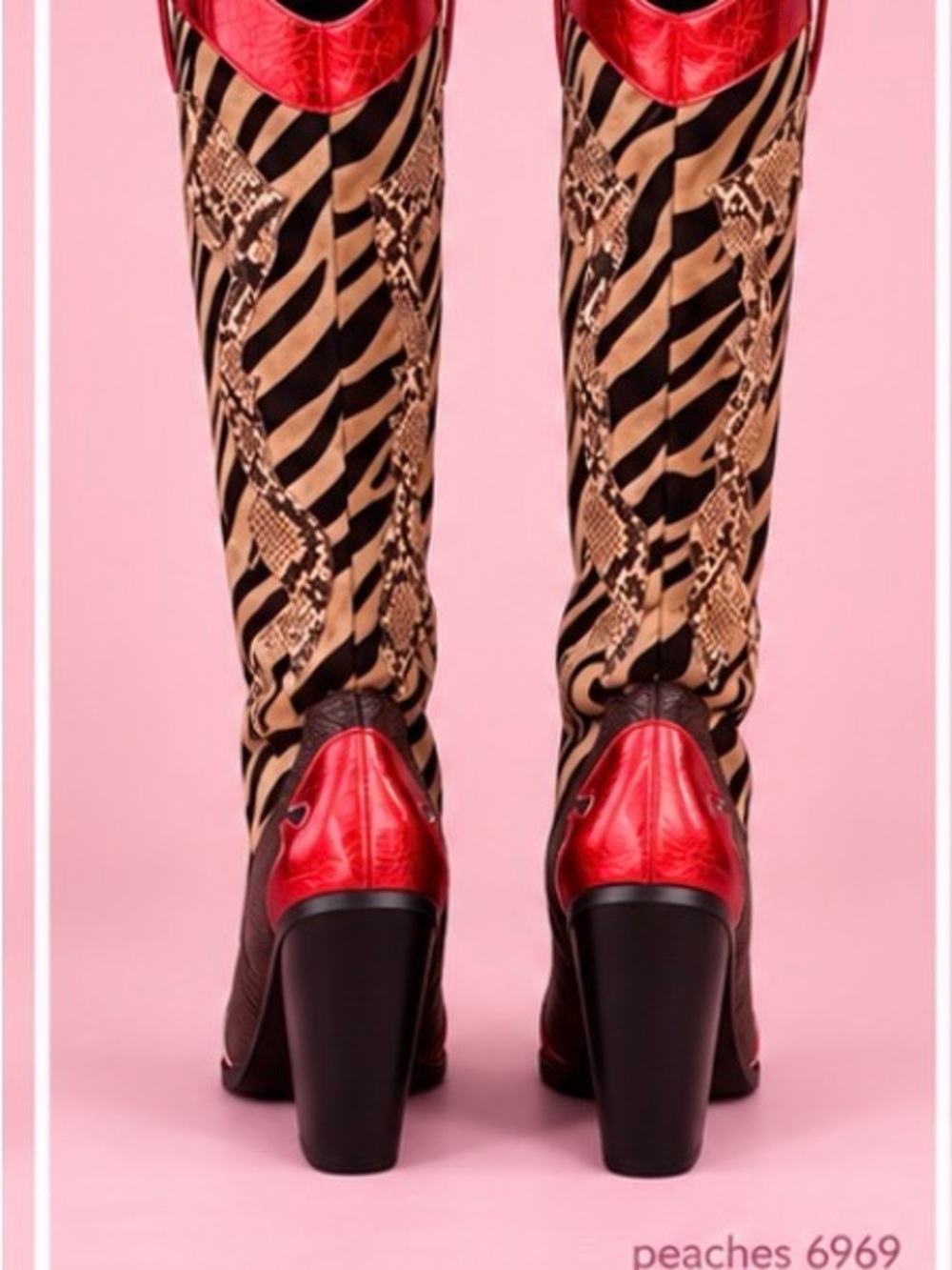 Gorgeous Zebra & Snakeskin Tall Western Boots with Red Metallic Trim - Picture 3 of 6